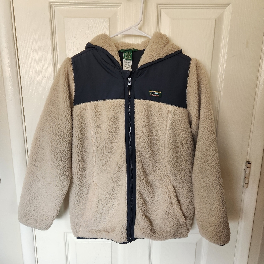 L.L. Bean Kids Fleece Jacket in Cream and Navy